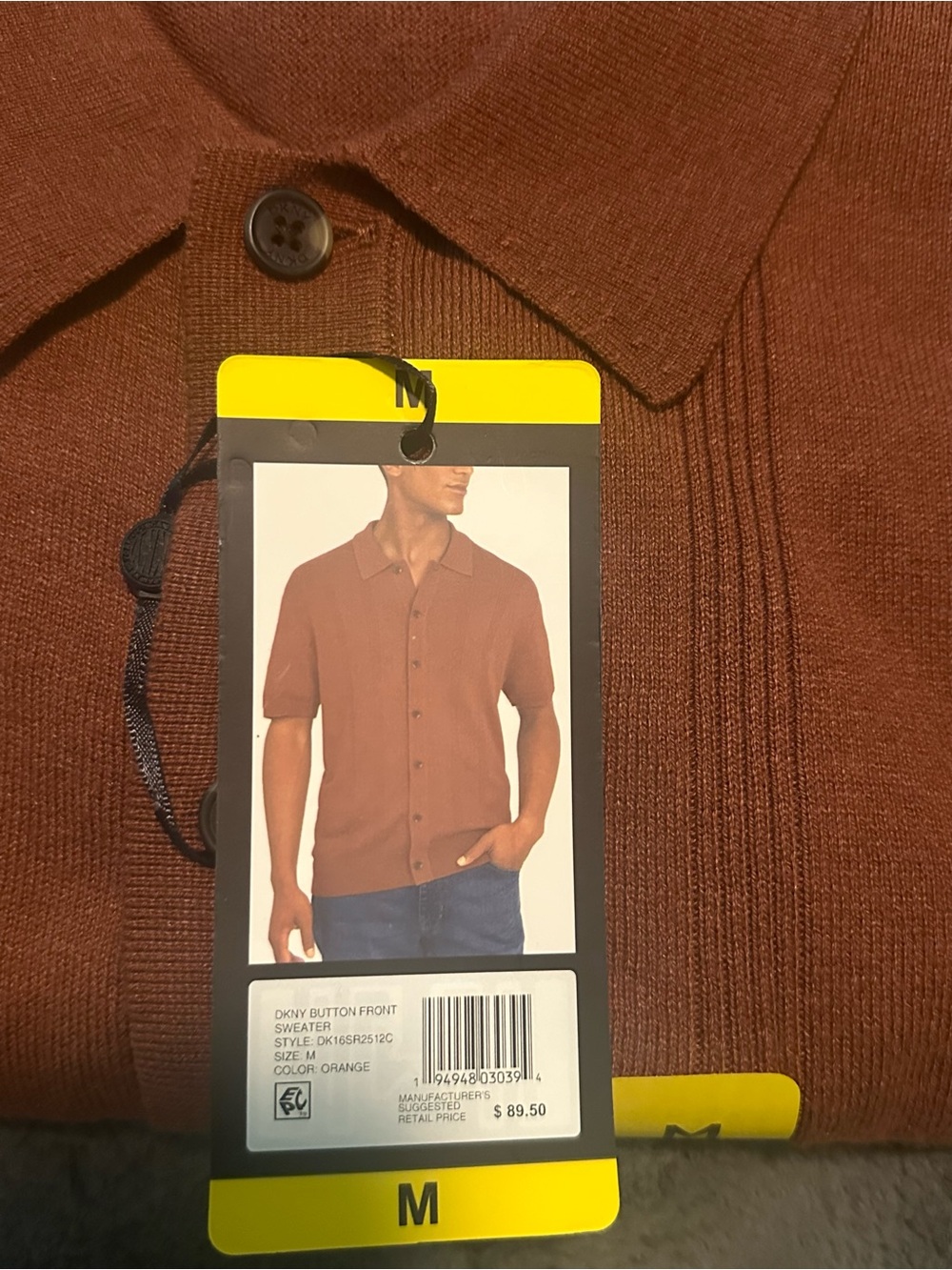 DKNY Men’s Short Sleeve Button Shirt - Rust Orange - Picture 7 of 7
